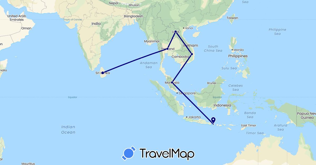 TravelMap itinerary: driving in Indonesia, Laos, Sri Lanka, Malaysia, Thailand, Vietnam (Asia)